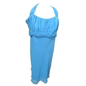 Davids Bridal‎ Chiffon Halter Dress Size 24 Blue Bridesmaid Wedding Guest Prom